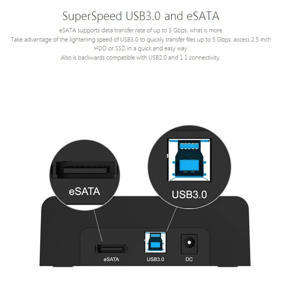 Imagem -06 - Orico Esata Hard Drive Docking Station Usb3.0 Enclosure sem Ferramentas Sata para Usb tipo b Ssd Externo Hdd Case 35