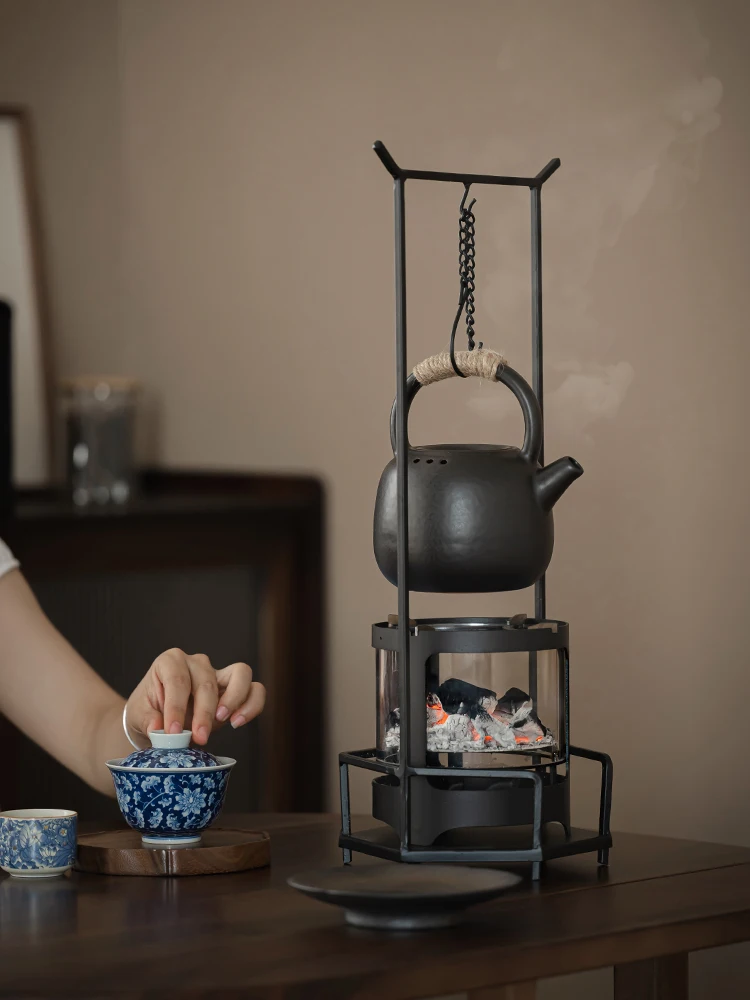 

Стеклянная чайная плита-печь для приготовления чая, для использования в помещении и на улице, со встроенной топкой, с ручкой для переноски, для любителей чая