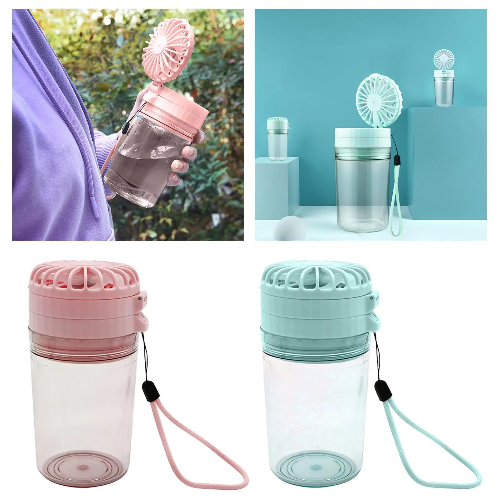 Garrafa de água com ventilador, 3 velocidades, portátil, verão, casual, ventilador de refrigeração removível para camping, ciclismo, caminhadas, esportes ao ar livre, viagem