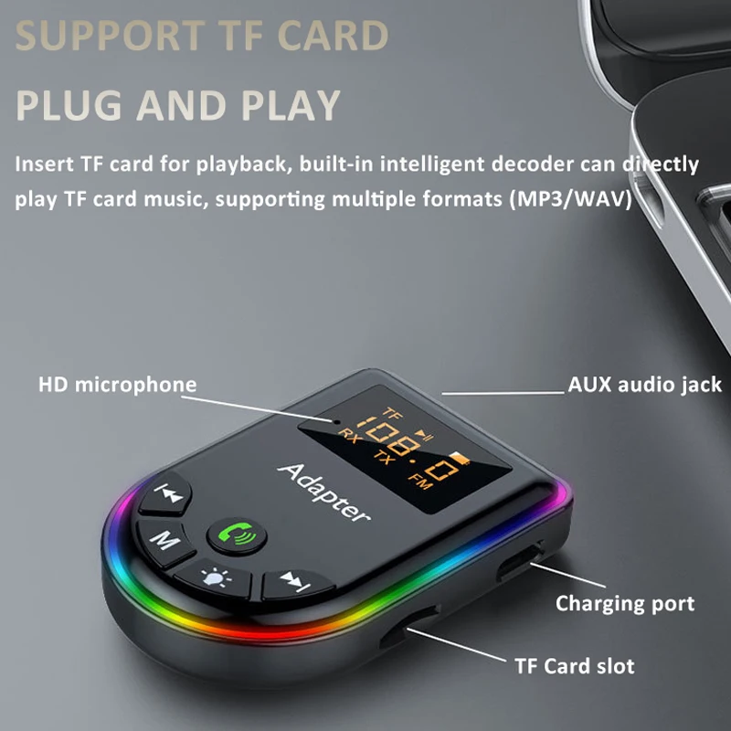 Bluetooth 5.3 Transmitter Receiver LED Display TF Card Play RCA 3.5mm AUX HIFI Audio  Wireless Adapter For Car PC TV Headphones