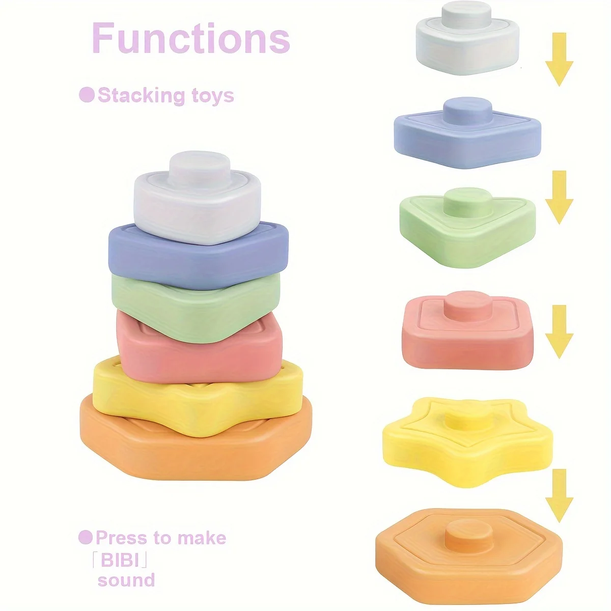 Baby Sorting Stacking Stacking Toys, Soft Rubber Blocks for Bath, Beach, Color Awareness Puzzle Toys, Perfect Gift for Holidays