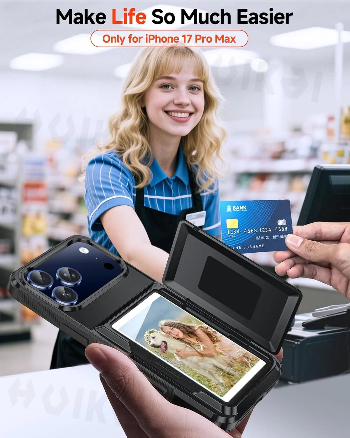 حافظة لهاتف آيفون 17 برو ماكس 16 برو ماكس 15 14 13 12 حامل بطاقة الهوية الائتمانية حماية شديدة التحمل غطاء مقاوم للصدمات