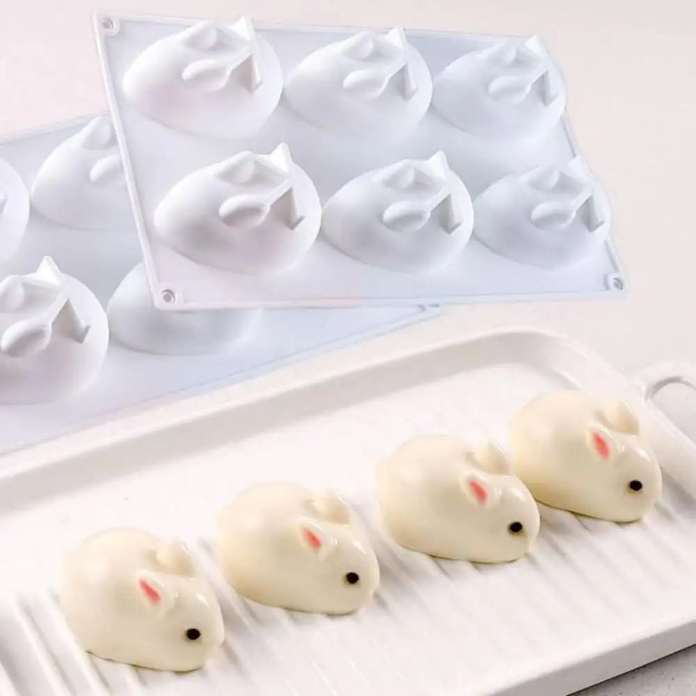 6-piece rabbit silicone mold for holiday pudding cake baking tray, popular cake making mold