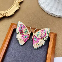 Hot Pink Colorful Butterfly Earrings Stud Polished Graffiti Enamel Oil Painting Accessories For Girls Female