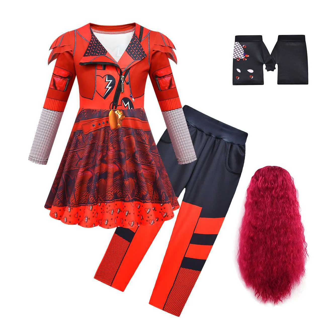 Girls Halloween Clothes Set The Rise of Red Costume D-Descendants 4 Kids Cosplay Child Disguise Party Fancy Red Dress with Hair