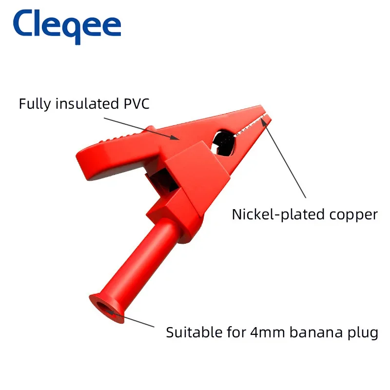 Cleqee P2002.20L 10PCS Safety Alligator Clip with 4mm Socket Fully Insualted Crocodile Clamps for 4mm Banana Plug or Welding 30A