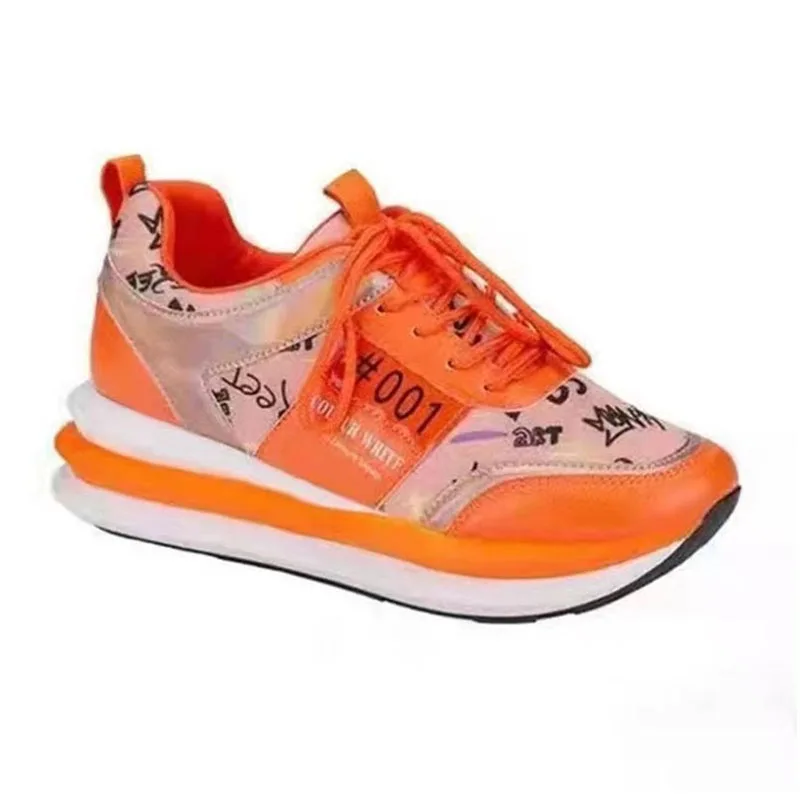 2022 New Simple Running Women's Sneakers Heightened Thick Bottom Spring Women's Casual Shoes Orange Plus Size 43 Women's Shoes