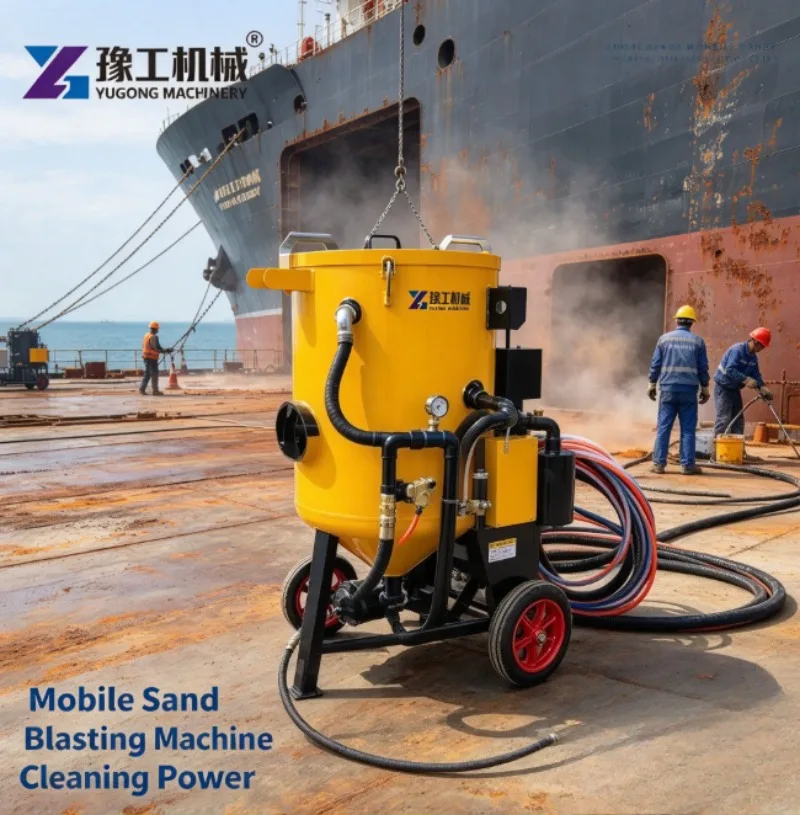 Compact Engine Open Dry Sandblasting Abrasive Blaster, Low Vibration Mount For Factory Ceiling Beam Cleaning