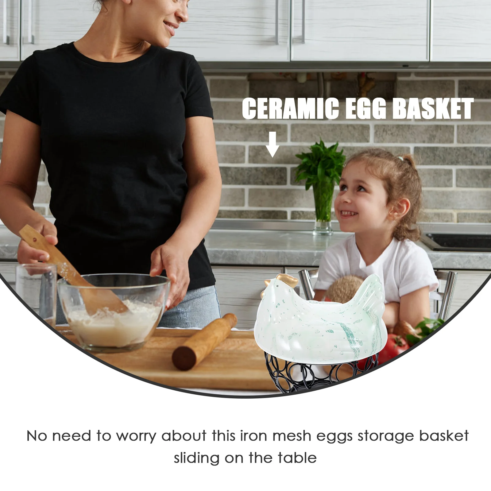 

Creative Egg Storage Basket Premium Iron and Ceramic Desktop Basket for Fresh Eggs Fruits Vegetables Household Kitchen Supply