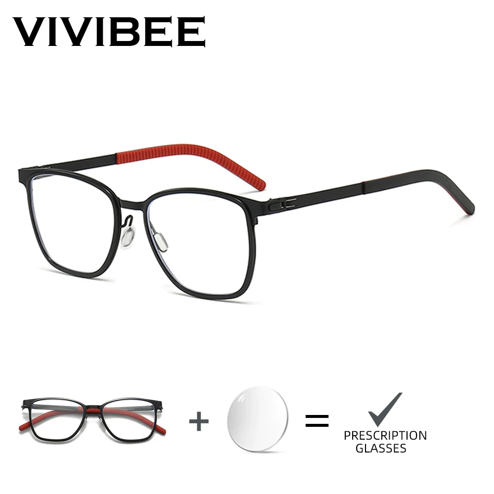 

VIVIBEE Customsize Prescription Glasses Men Light Metal Myopia Hyperopia Eyeglasses Optical Unisex Square Grade Eyewear