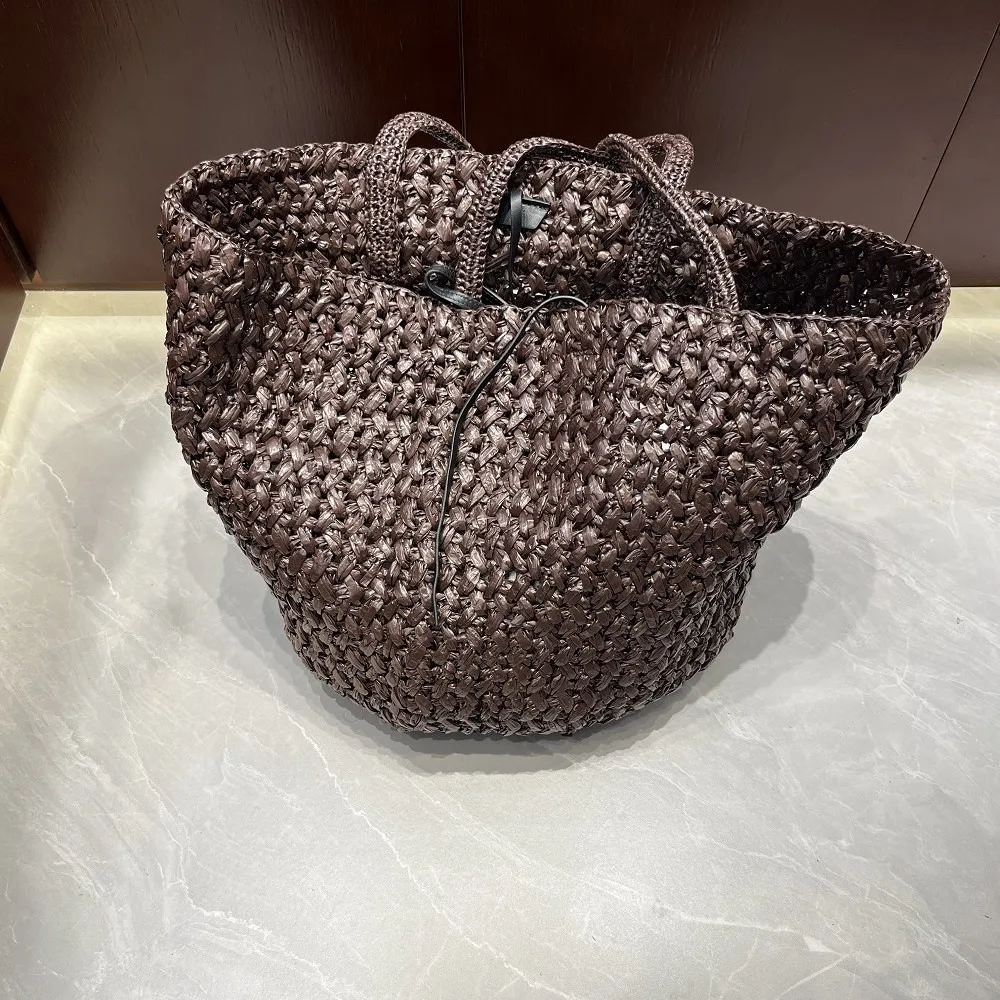 

New Shoulder Bag Raffia Handwoven Bag Large Capacity Bucket Texture Unique Fashion Simple Casual Daily Straw Seaside Vacation