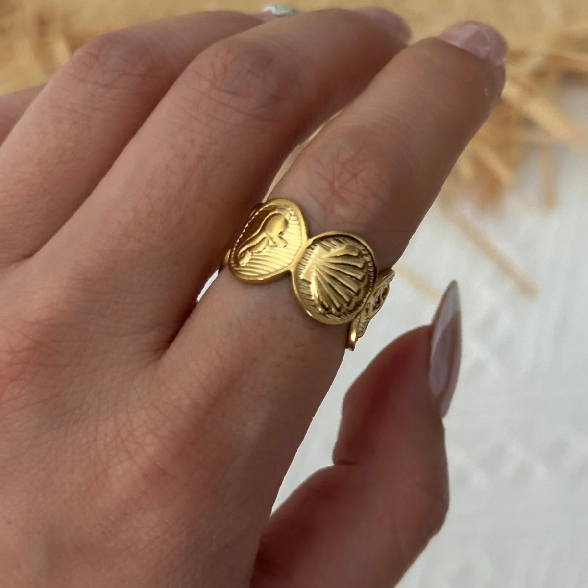Vintage Edelstahl-Ringe mit Sonnenblumen- und Blattmuster für Damen und Herren, Punk-Mode, geometrischer Spiral-Oval-Fingerring, Schmuck – Detail 22