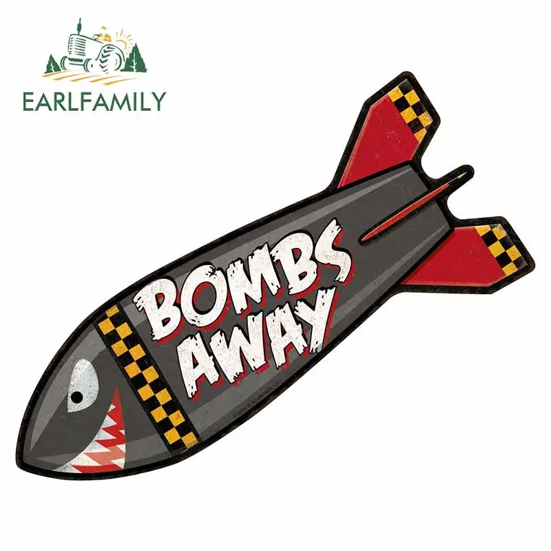 EARLFAMILY 13cm  for Bombs Away Rocket Shark Car Sticker Windshield Trunk Anime Decal Refrigerator Personality Vinyl Car Wrap