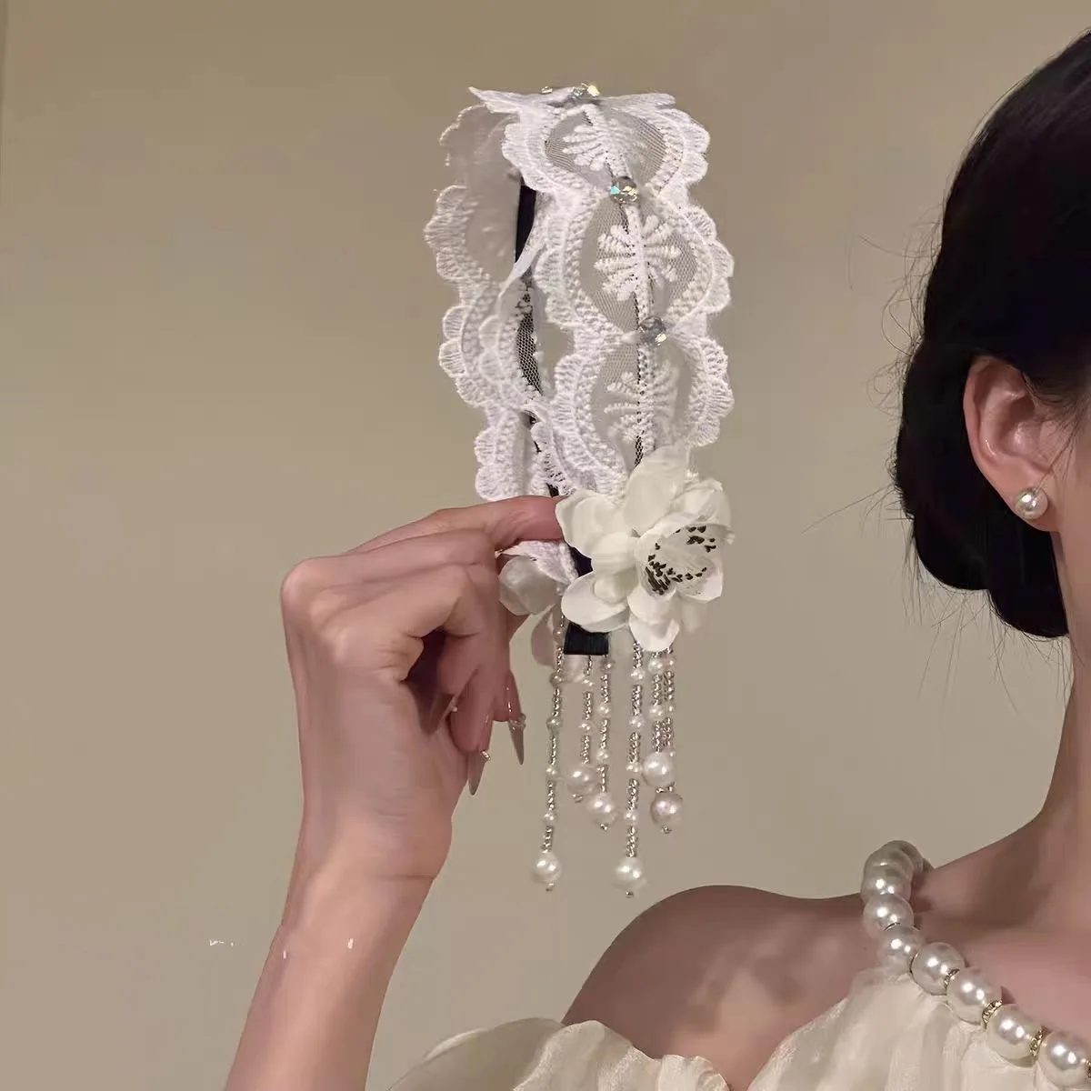 French Style Hair Bands Lace Pearl 	 Hair Accessories Bridal Hair Jewelry Summer Accessories Lolita Hairband White Flower