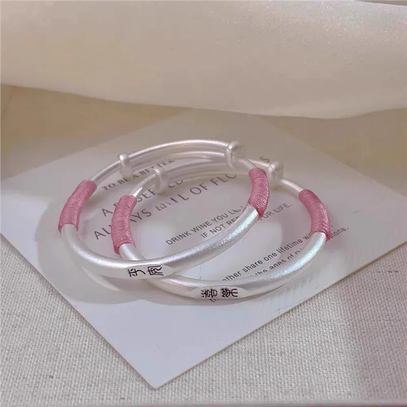 Traditional Braided Rope Peace And Joy Bracelet S999 Solid Silver Bangle