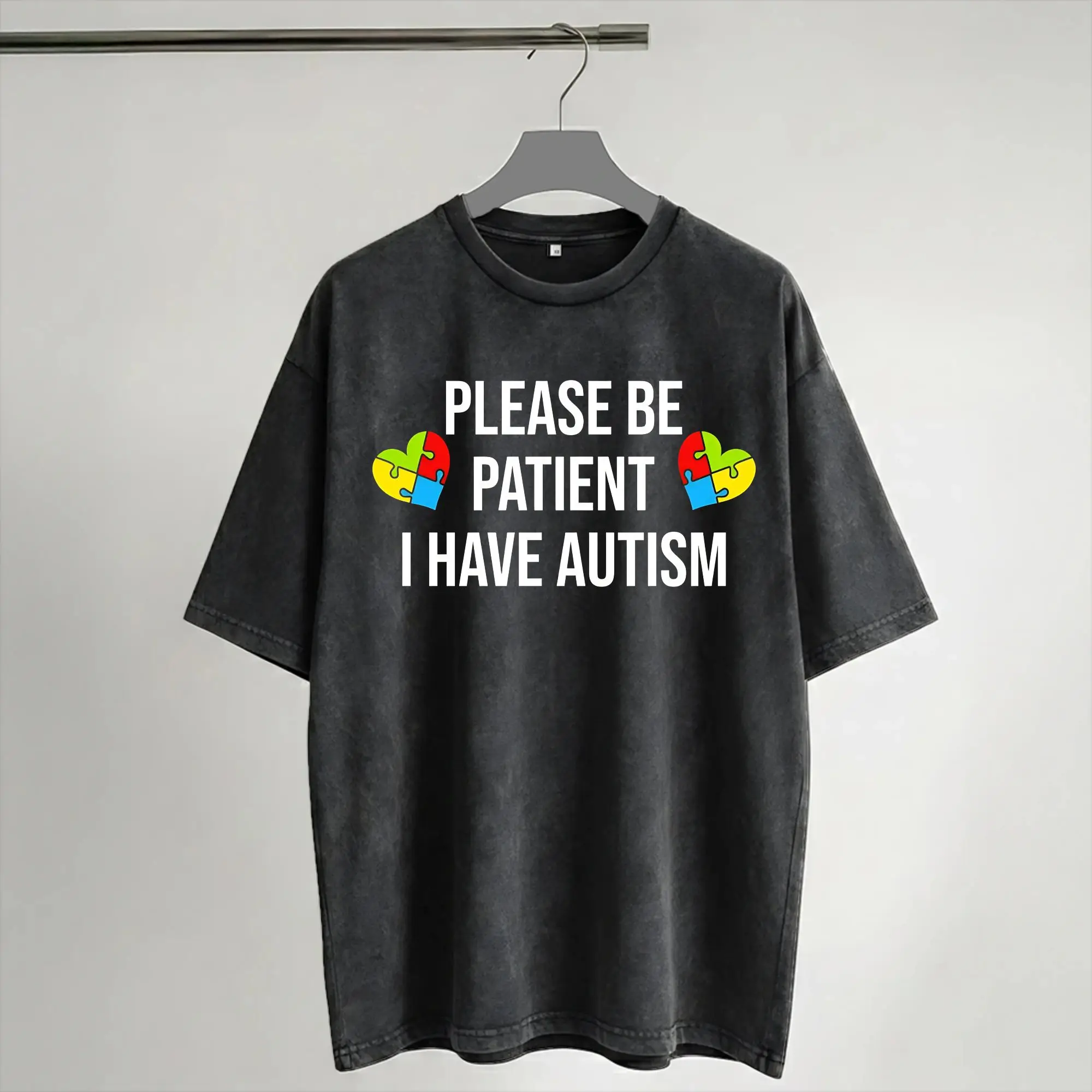 Please Be Patient I Have Autism T Shirts Hip Hop Washed Short Sleeve Harajuku T-Shirts Vintage Men Women Streetwear Graphic Tees
