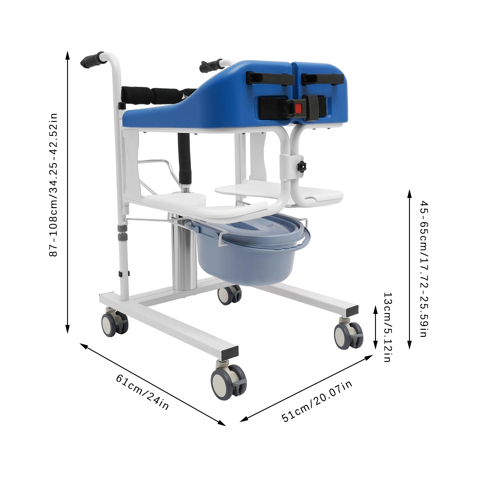 198.4 lbs Patient Transfer Machine with Safety Locking Mechanism, Removable Seat Cushion, Silent Universal Wheels