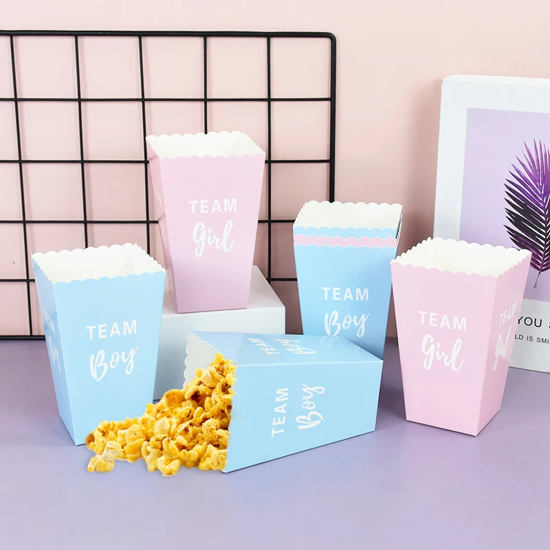 

10pcs Team Boy Team Girl Disposable Popcorn Cup Snack Paper Box for Gender Reveal Party Decoration Baby Shower Supplies Gift Box