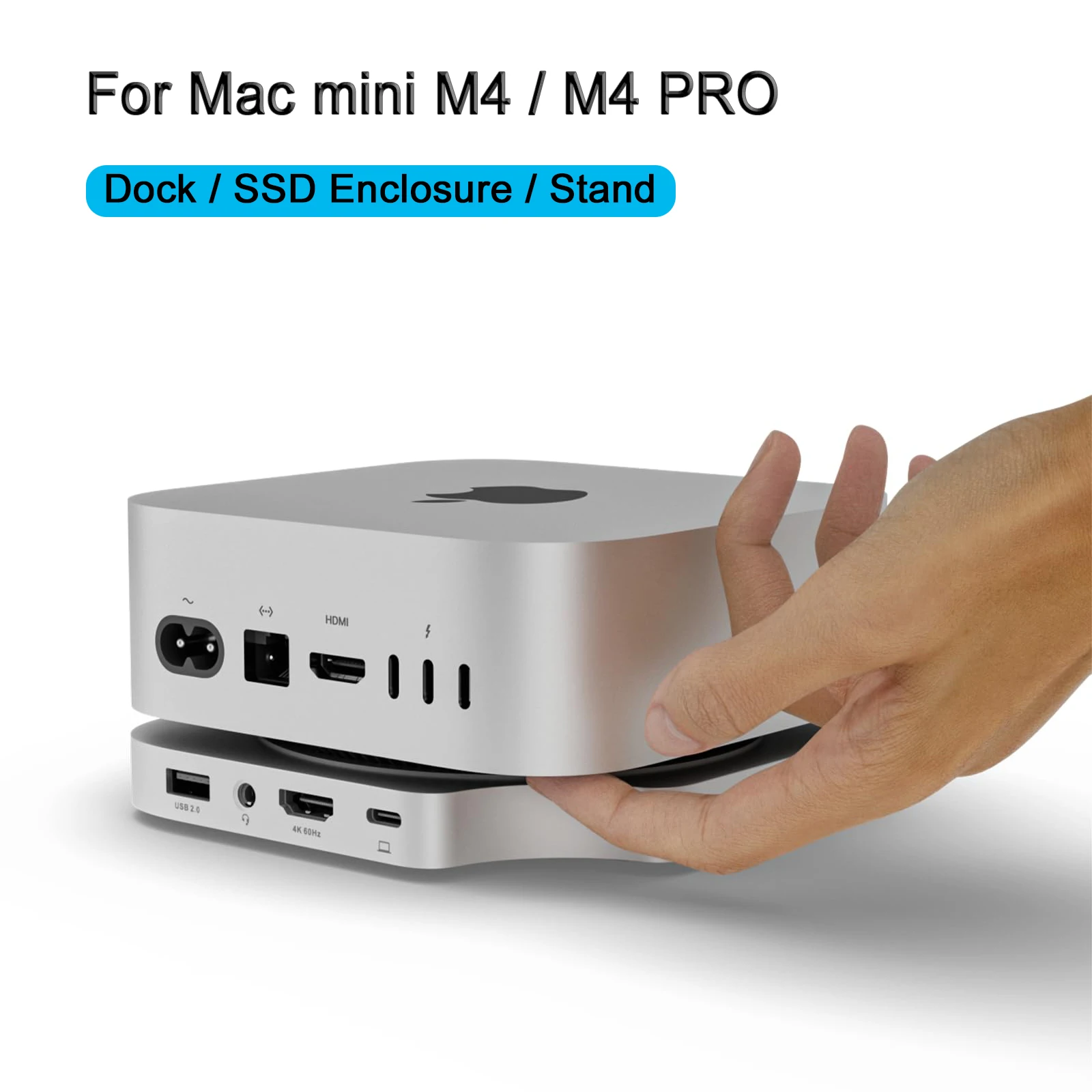 Minisopuru Mac Mini Hub Stand with 10Gbps M.2 Nvme SSD Enclosure 4K 60Hz HDMI SD/TF USB Multiport Hubs for Mac Mini M4/M4 Pro