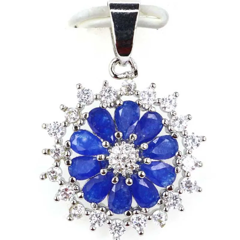 

Customized 925 SOLID STERLING SILVER PENDANT Flower Shape Real Blue Sapphire Ruby Green Emerald Rainbow Mystic Topaz Citrine CZ