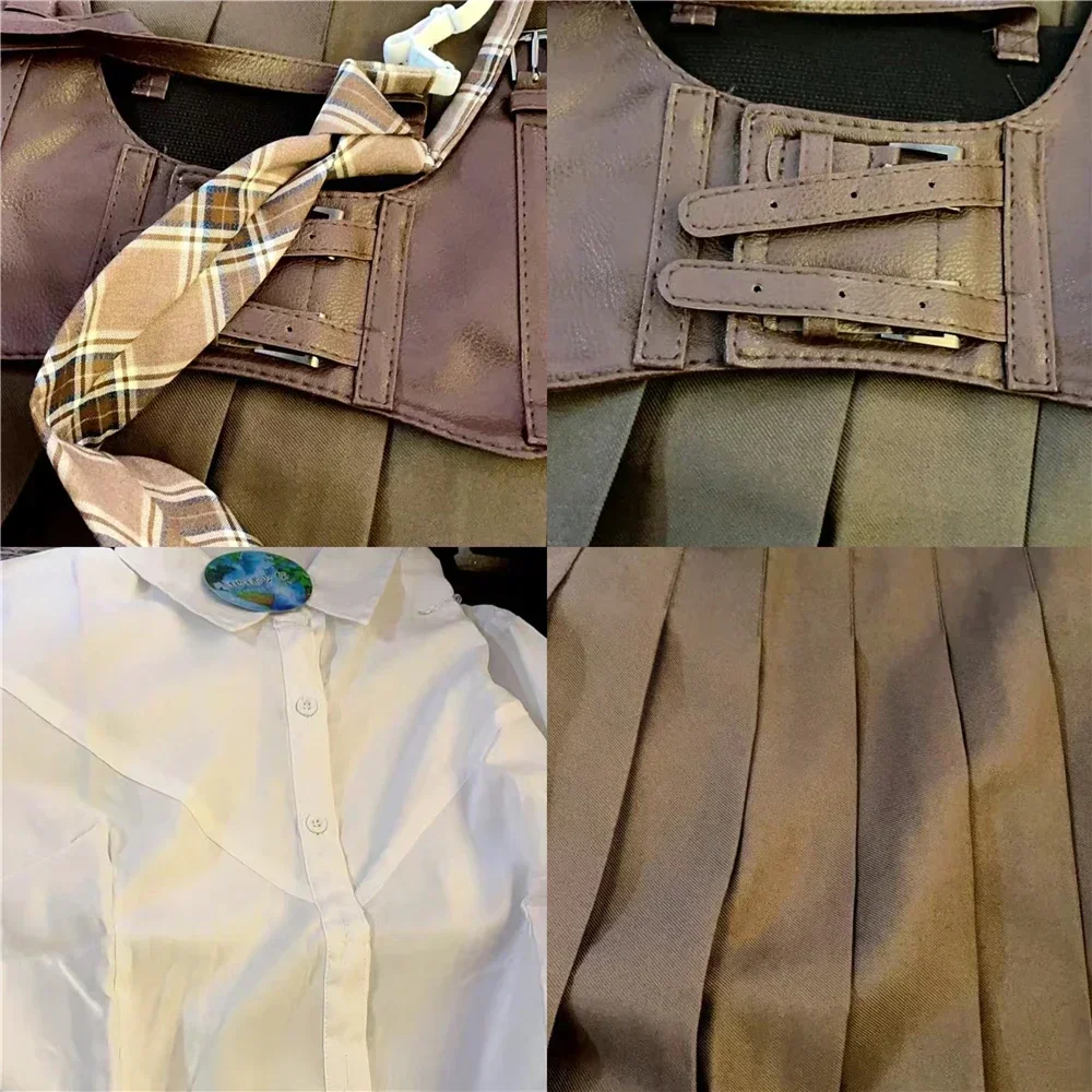 European And American Style JK Uniform Set Hot Girl Slim Girdle Waist Shirt White Short Sleeved Mini Pleated Skirt Khaki Summer