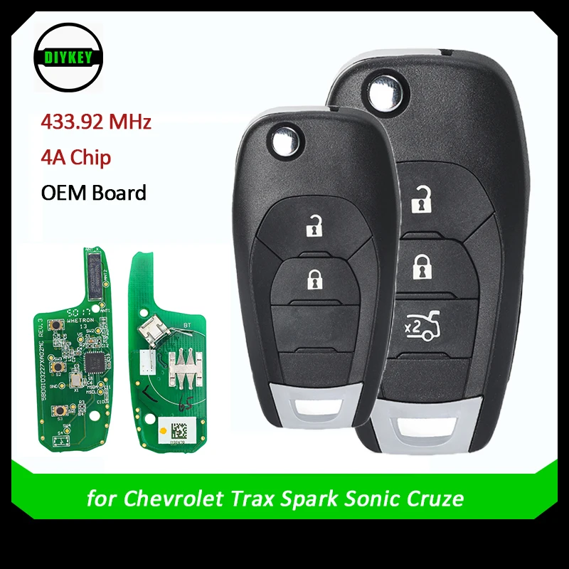 

DIYKEY OEM плата дистанционного управления откидной ключ для Chevrolet Cruze 2015 года, 434 МГц, 4A чип, 2 кнопки для Chevrolet Spark Sonic 2021 года