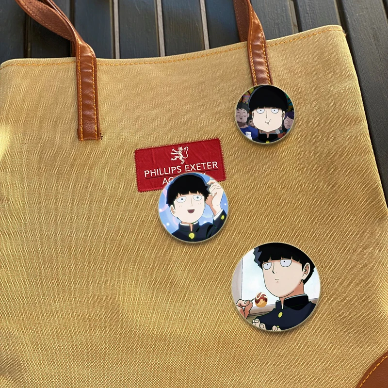 32/44/58MM Anime Cartoon Figures Kageyama Shigeo Brooch Badge Snap-in Button Pins on Backpack Jewelry Accessories Gifts