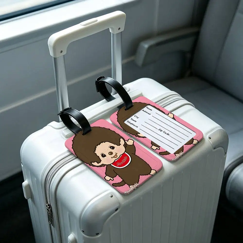 Cartoon M-Monchhichis PVC Anti lost Luggage Identifier Tag Removable Information Card Holder Travel Baggage Tag