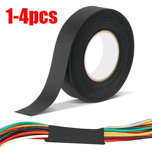 Cinta de tela para arnés de cableado de 15/25M, cinta aislante eléctrica autoadhesiva de tela de alta temperatura de 9-32mm para amortiguación de ruido de automóvil