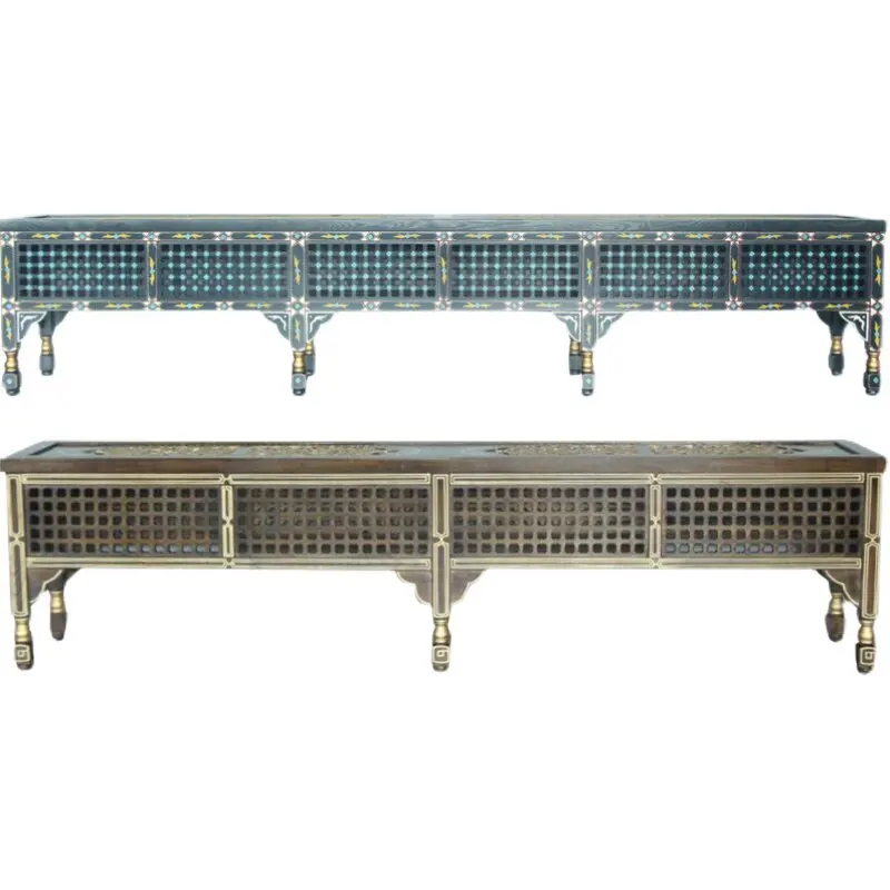 Villa Club Hotel Furniture Arabian Style Moroccan Painted Gold Extended TV TV Cabinet