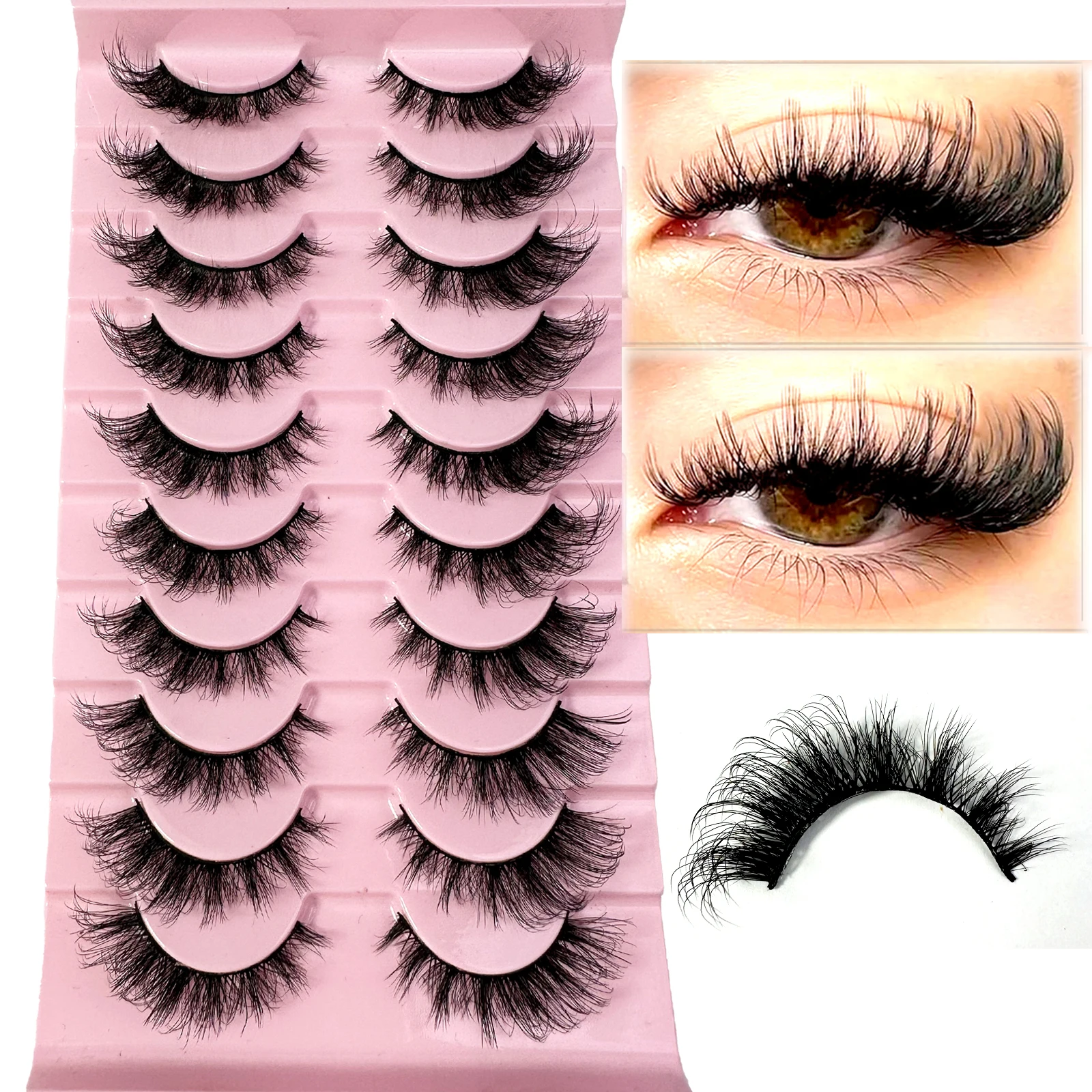 

New 10Pairs Cat Eye Lashes Faux Mink Eyelashes Natural long Manga Lashes Winged End Eye Elongated Eyelashes Fake Lashes Makeup