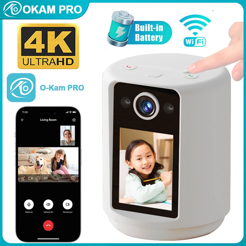 

OKAM PRO HD 8MP 4K WiFi Camera Two-Way Video Intercom 2.4-inch Screen 2000mAh Battery Home Security Camera Color Night Vision