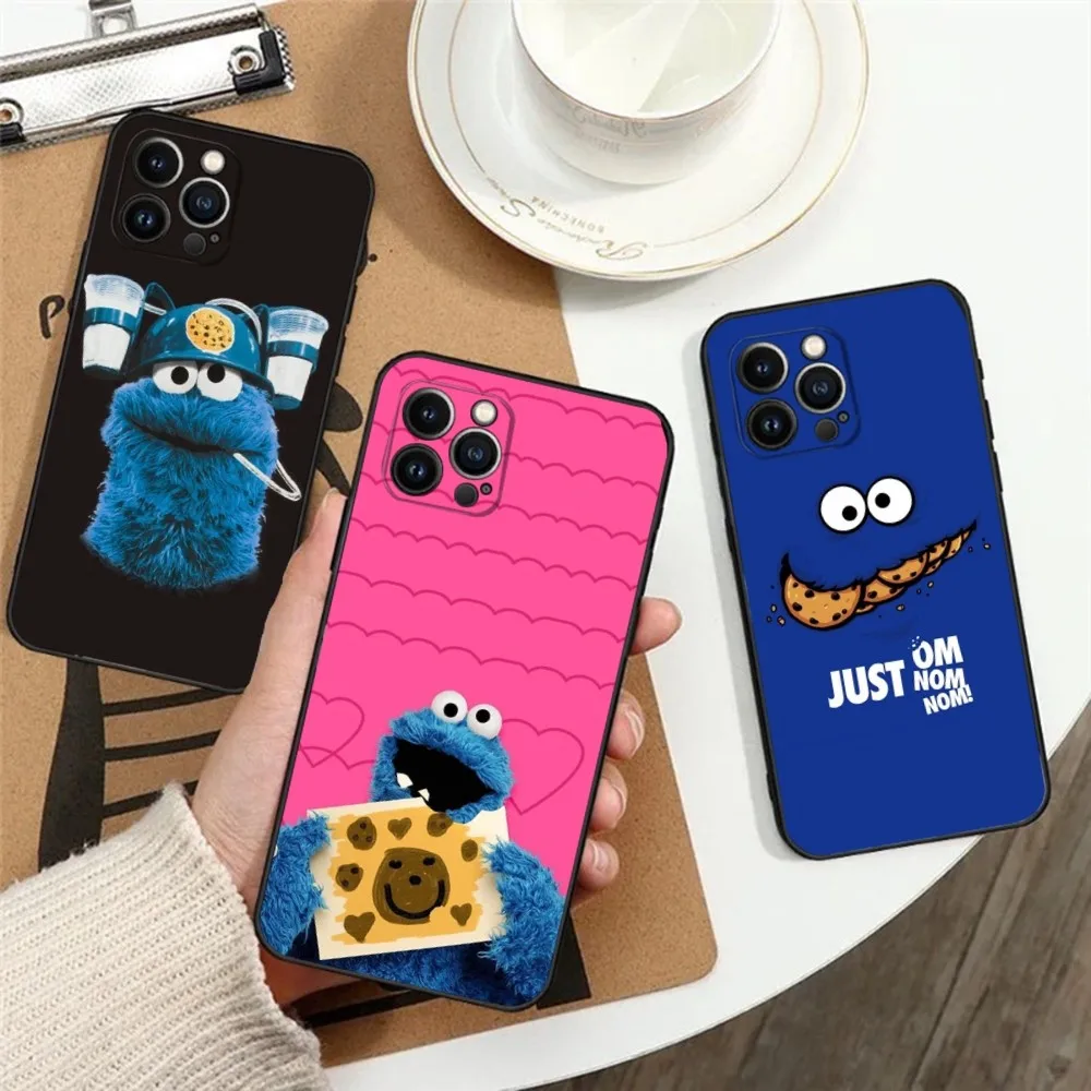 Funny Cookie M-Monster Phone Case For iPhone 16,15,14,13,12,11,Plus,Pro Max,XS,X,XR,SE,Mini,8,7 Soft Silicone Black Cover