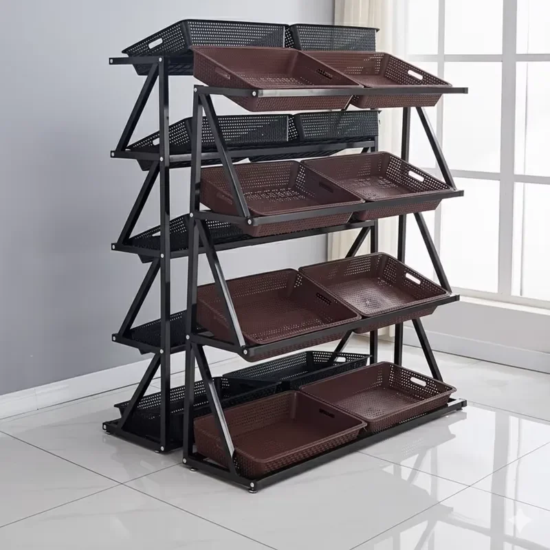 Metal Fruit and Vegetable Display Shelf for Supermarket Grocery Store Produce Stand Rack