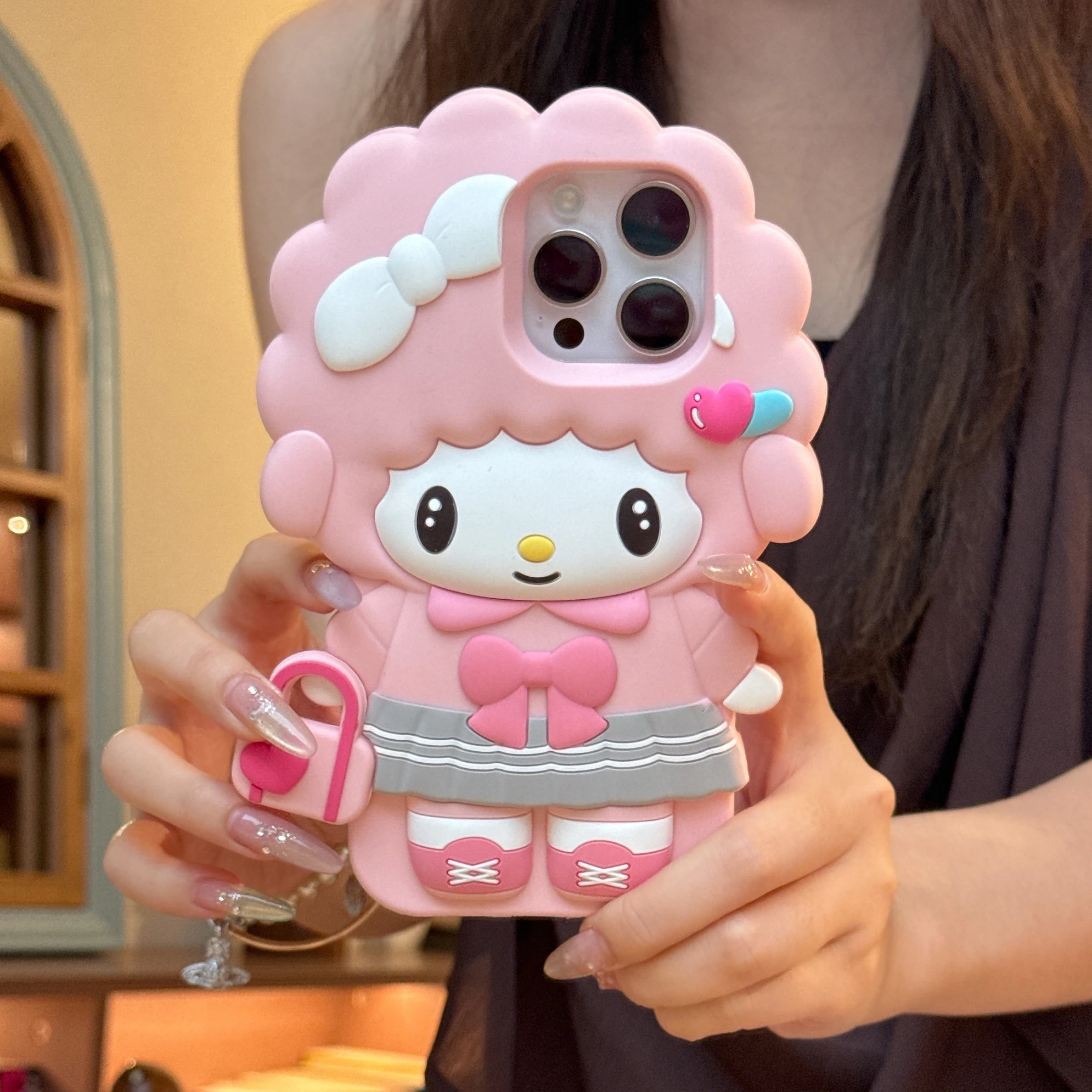 Niedliche 3D Cartoon Klavier-Schaf Handyhülle für iPhone 17 16 15 14 13 12 Pro Max Plus Handtaschen-Design Klavier INS Weiche Silikon-Rückabdeckung