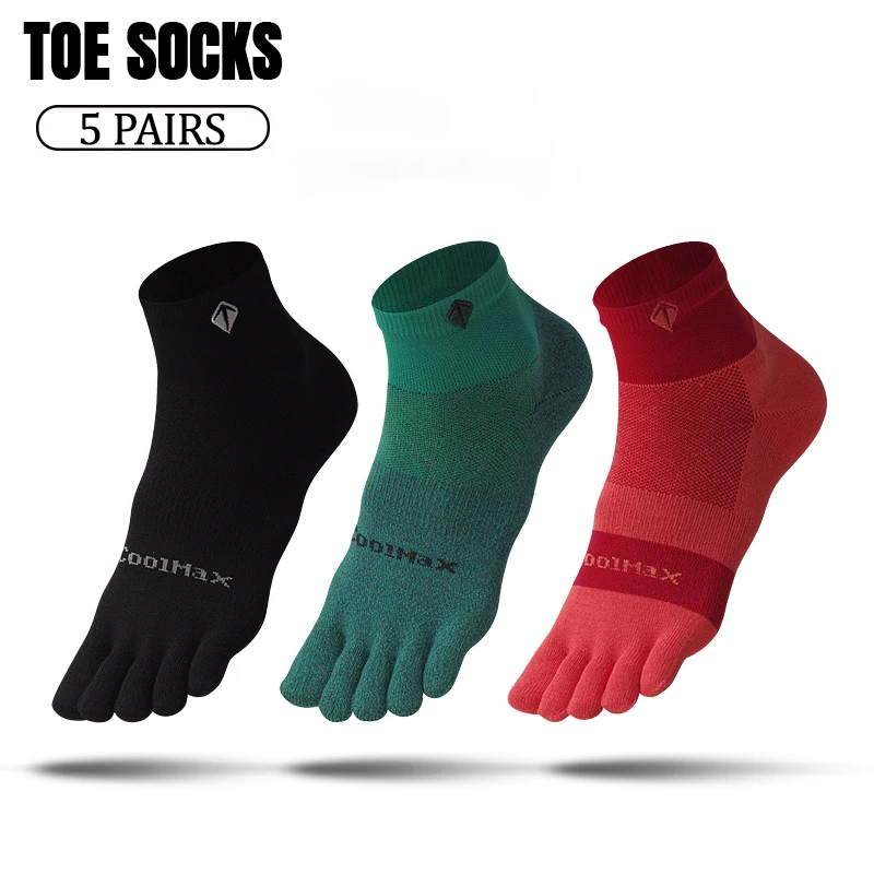 5 Pairs Toe Sport Socks for Men Coolmax Quick-Drying Sweat-Wicking Cycling Socks White Women Marathon Five-Finger Socks