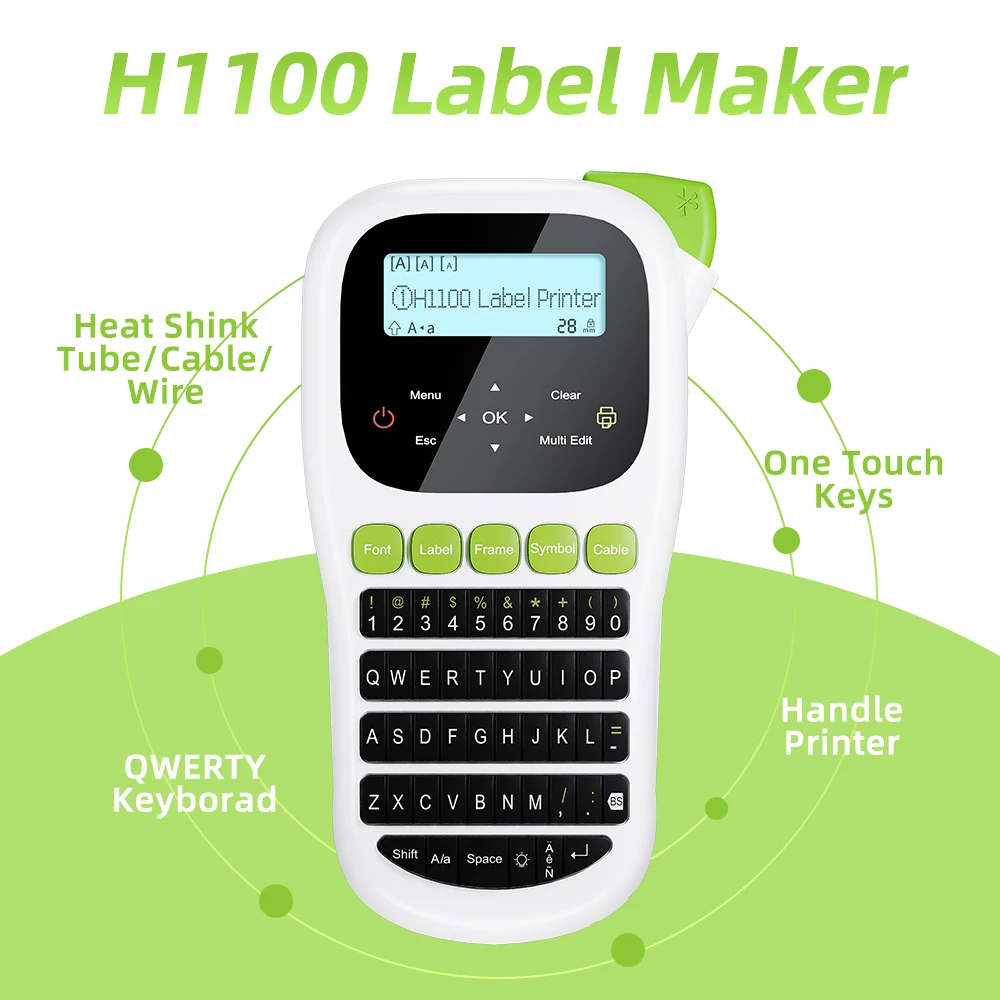 H1100 Label Printer Handheld Label Maker Portable Labeler with Backlight Screen Inkless Printer Keyboard for Home School Office