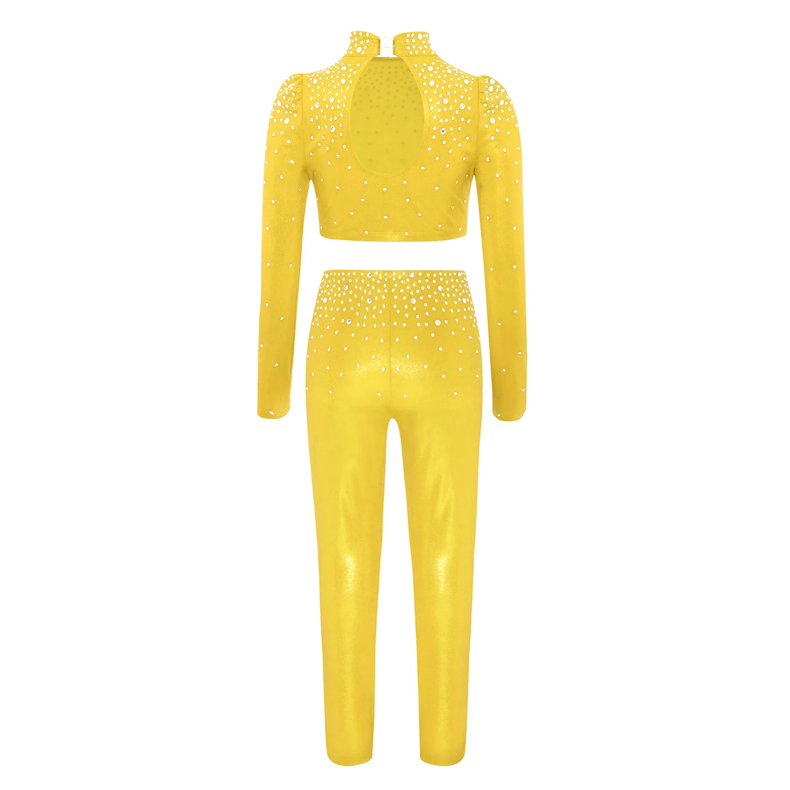 Kids Girls Sports Outfits Long Sleeve Metallic Crop Top+Pants Athletic Leggings Sets Gymnastics Figure Skating Ballet Clothes