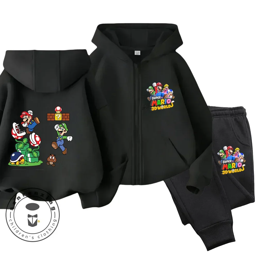 

Super Marios Zipper Hoodie Set Fof Girls Clothing Hoodie Pants Two-piece Boys Sweatshirt Suit 2-13 Year Children Hoodies