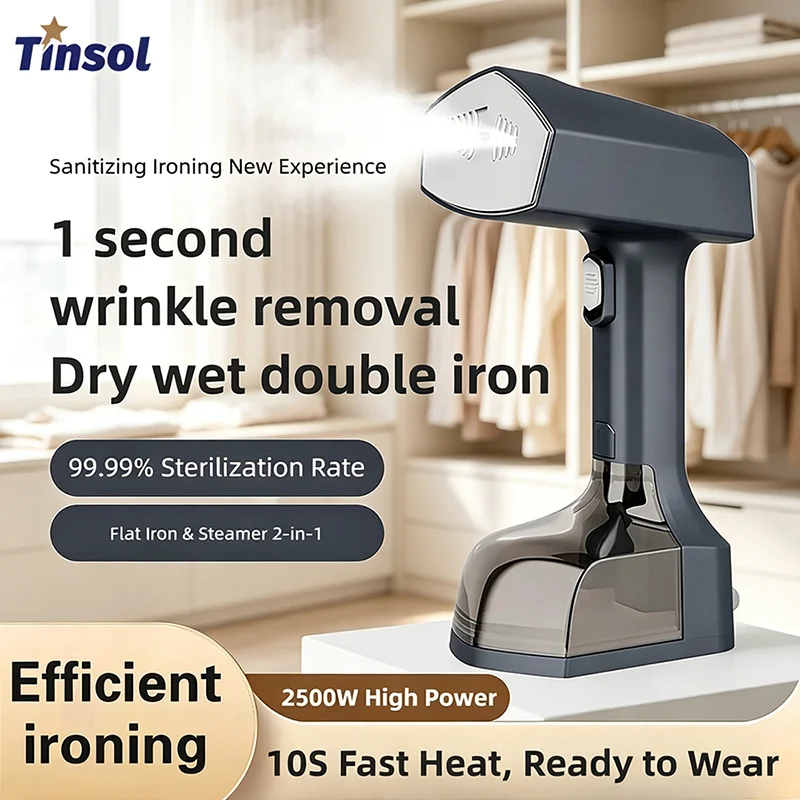 TINSOL 2500W Handheld Steam Clothes Ironing Machine 10 Seconds Quick Preheat Dry Wet Portable Clothes Wrinkle Ironing Machine