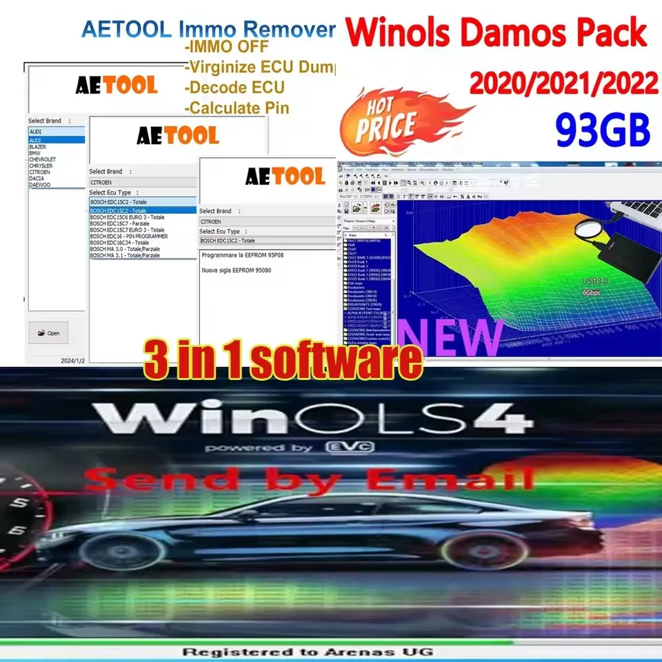 أدوات إكسسوارات السيارات WinOLS 4.7 مع المكونات + أحدث 93GB WINOLS DAMOS + AETOOL IMMO REMOVER V1.3 AETOOL Immo Eeprom Off Softwar #1