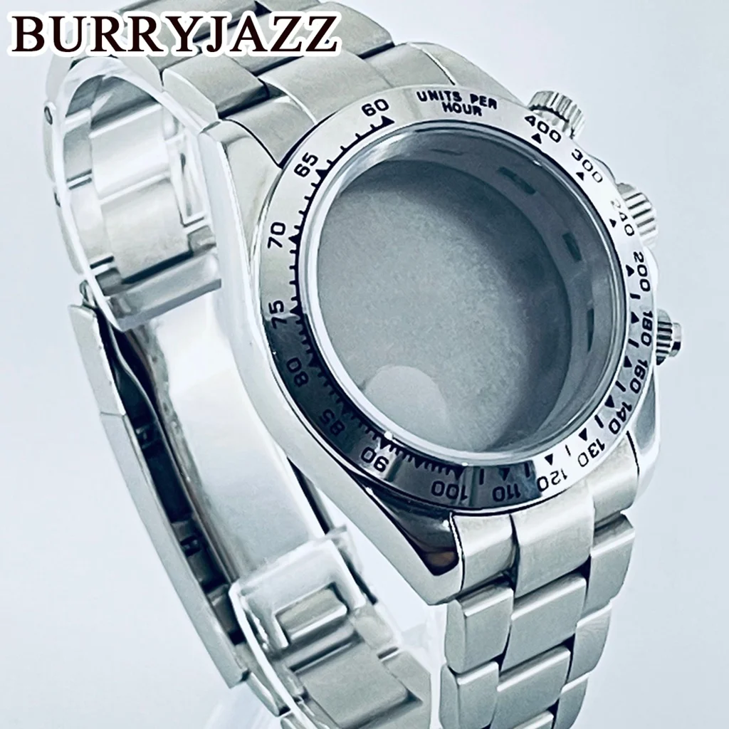 BURRYJAZZ40mm cronógrafo indica bisel de cerámica cristal de zafiro caja de reloj accesorios piezas de reloj ForVK63 VK63A movimiento de cuarzo