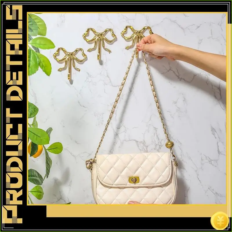 4 Pcs Valentine's Day Wall Decor Gold Bow Knot Hooks Brass Bow Wall Door Hanger Towel Hooks Brass Coat Hanger Holder