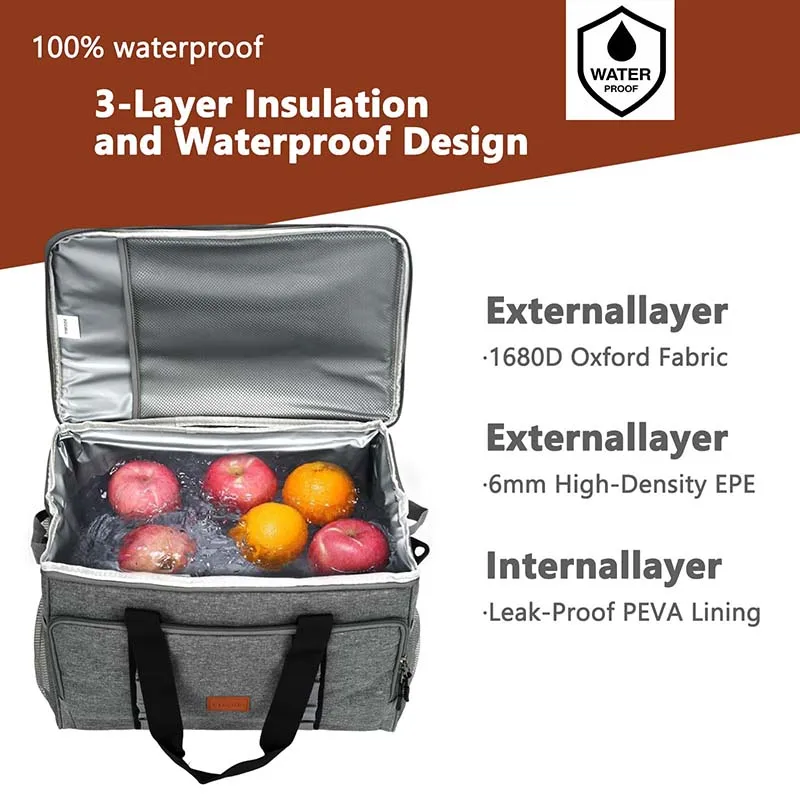 35L Large Collapsible Cooler Bag Leakproof Insulated Thermal Tote Bag for Beach Fishing Camping Portable with Shoulder Strap