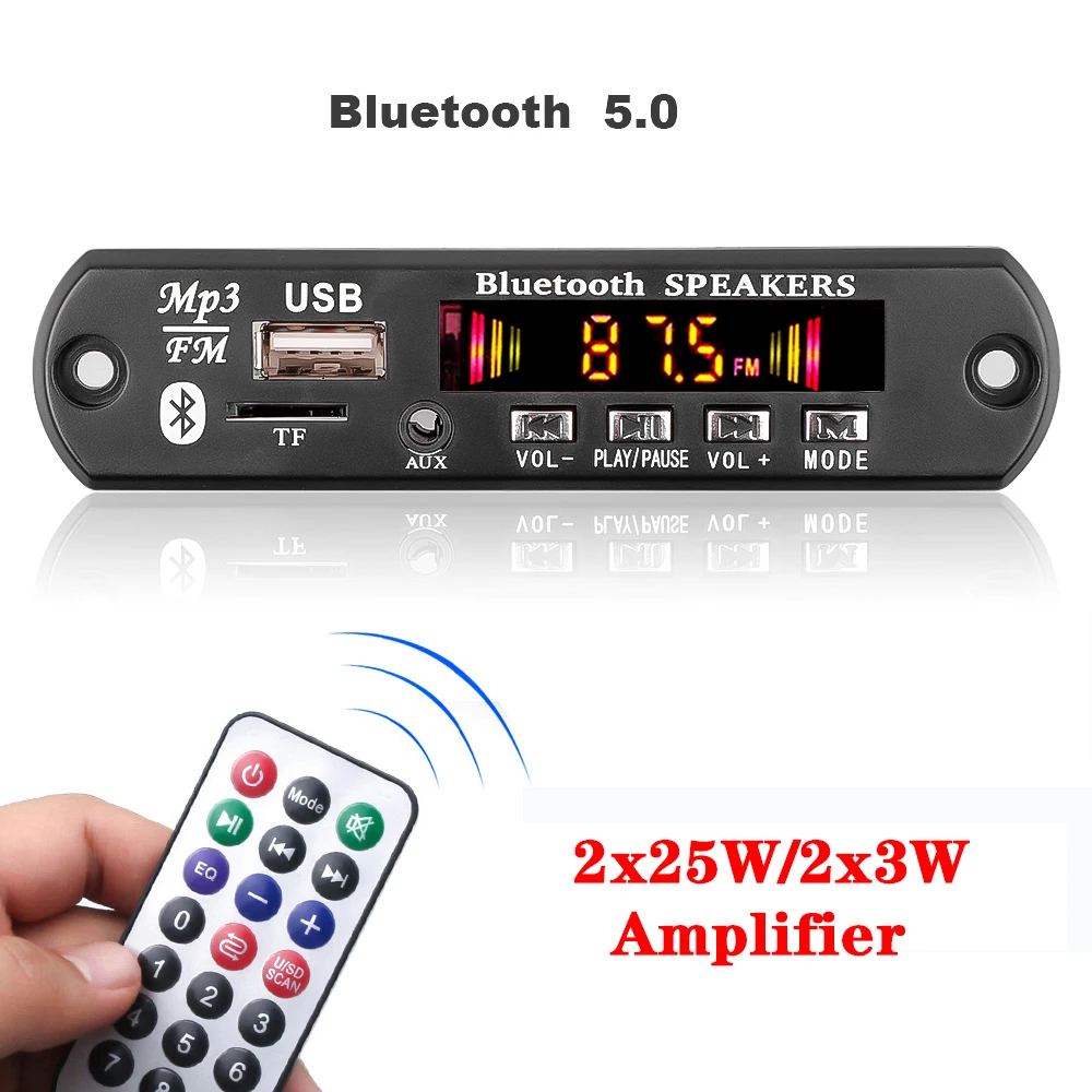 6/50W Amplifier Wireless MP3 Decoder Board Bluetooth Car MP3 Player USB Recording Module FM AUX Radio For Speaker Handsfree