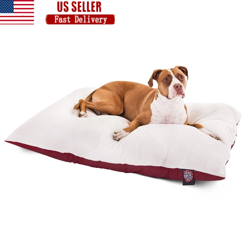 

Rectangular Pillow Dog Bed Machine Washable Plush Faux Sheepskin High Loft Fill Hypoallergenic Removable Slipcover Cozy Pet Bed