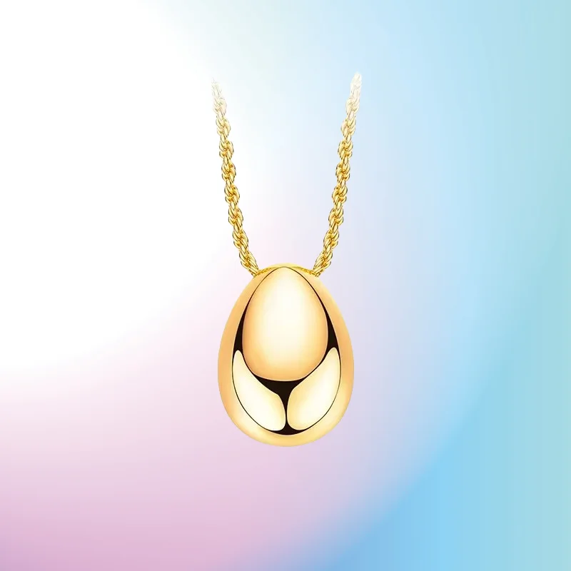 

new 9999 Real Gold 24K Pigeon Egg Necklace, Niche High-end Ins Wind Cold Big Water Droplets Oval Hemp Rope Necklace Female