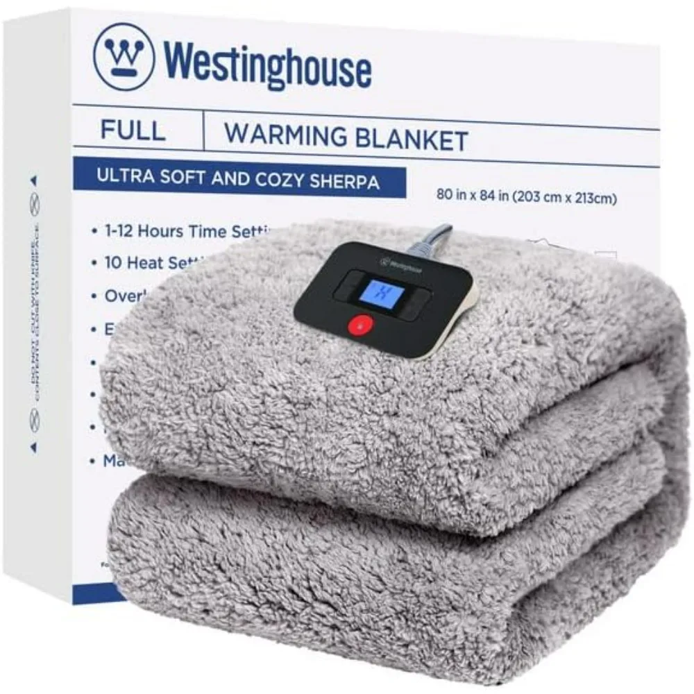 

Electric Blanket Full Size, Soft Plush Sherpa Heated Blanket with 10 Heating Levels & 1-12 Hours Auto-Off, Machine Washable,