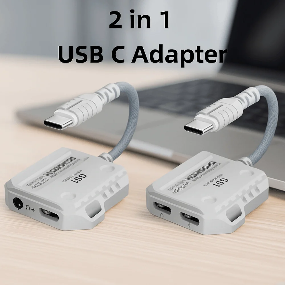 

Type-C Interface 2 in 1 USB C Adapter 60W 3.5MM 2 in 1 Headphone Converter HiFi Sound Fast Charging Audio Adapter Mobile Devices