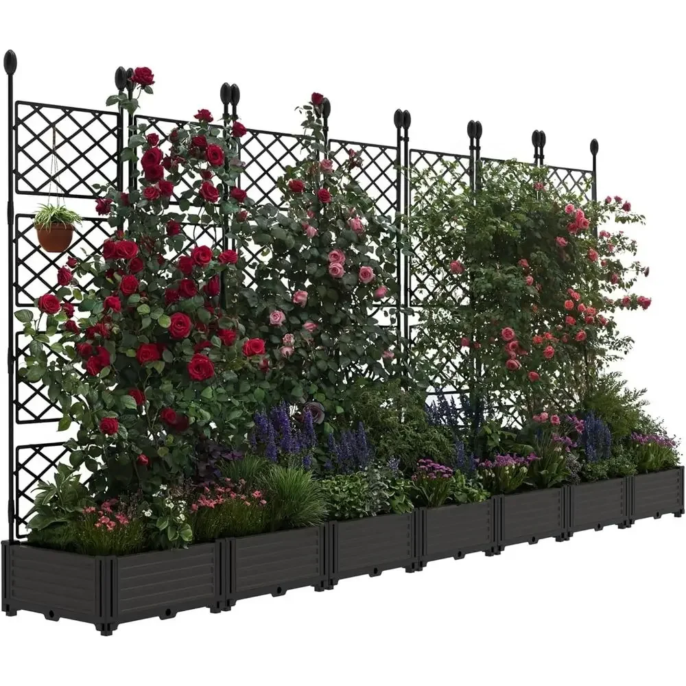Raised Garden Bed with Trellis & Privacy Screen, 116 Wide x 63 Tall, Versatile Outdoor Planter for Patio or Balcony